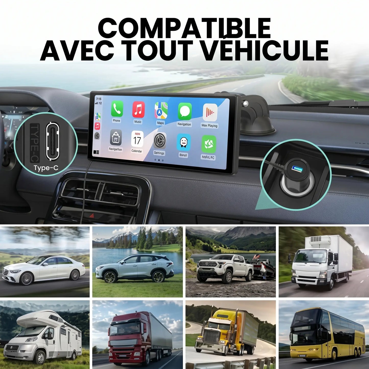Drive Pro - Écran CarPlay Sans Fil + Caméra 4K